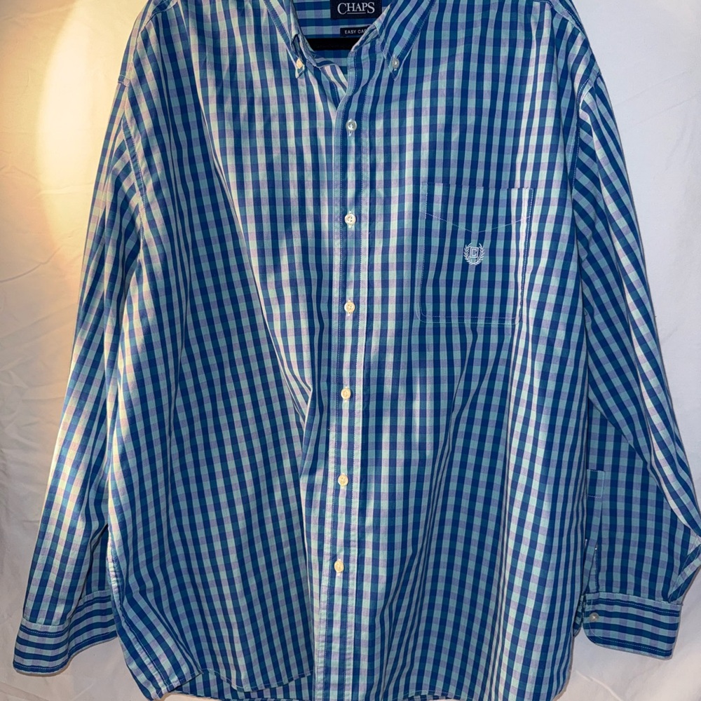 Chaps Green and Blue Plaid Men's Shirt, 3XB